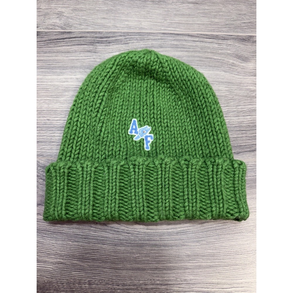Vintage 90s Abercrombie & Fitch Beanie Hat Green Wool Blend AF Logo One Size